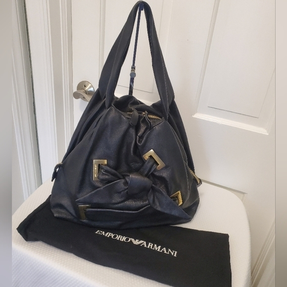 Emporio Armani Black Leather Shoulder Bag, Stylish, Unique - Picture 1 of 11